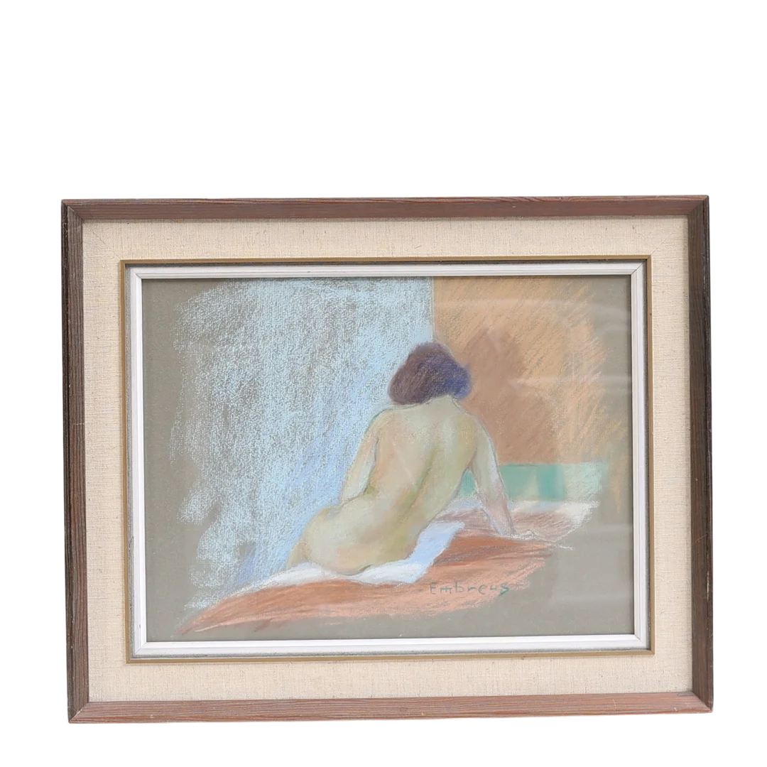 JONAS ADOLF EMBREUS (1901–1981) Modellstudie, blandteknik på papper uppklistrat på pannå, signerad. — Paintings — Gomér & Andersson Nyköping