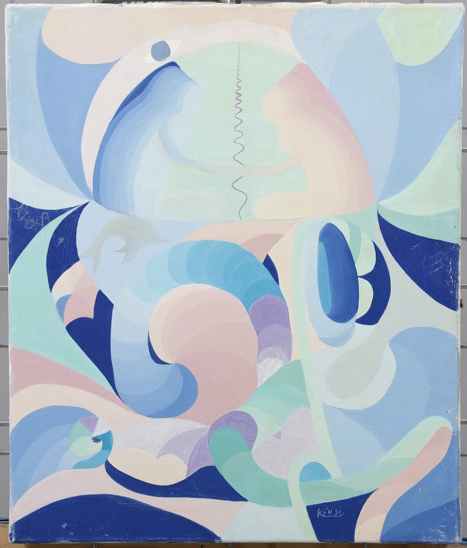 CHRISTIN OHLIN (1946-2025). "Flera lösningar framtiden", olja på duk, signerad och daterad -91. — Paintings — Växjö Auktionskammare
