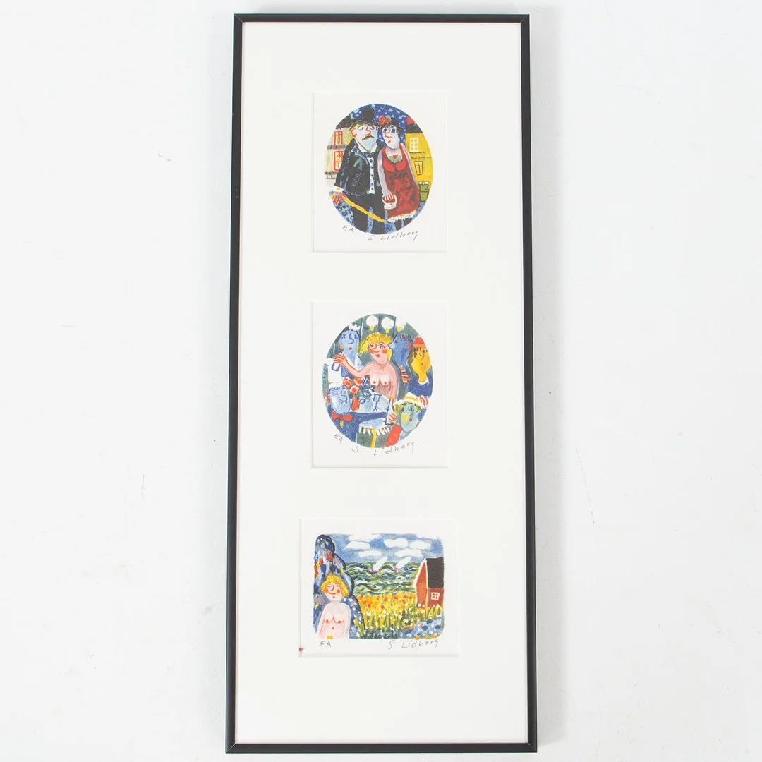 SVEN LIDBERG. Färglitografi, triptyk, signerad och numrerad EA. — Engravings & Prints — Laholms Auktionskammare