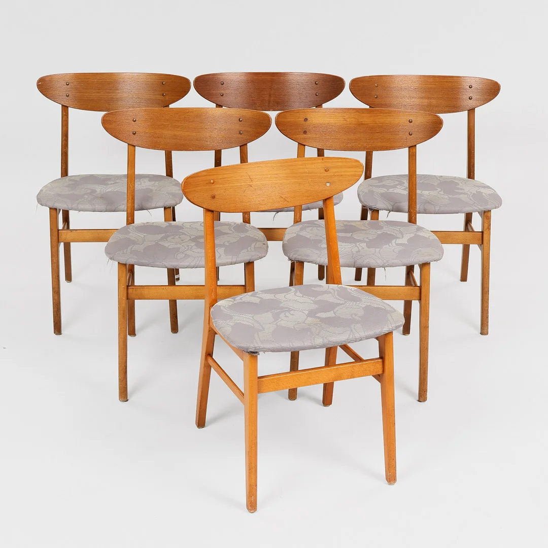 THOMAS HARLEV. Farstrup Stolefabrik, et sæt på 6 spisebordsstole af bøg og teak model 210 (6). — Armchairs & Chairs — Palsgaard Kunstauktioner