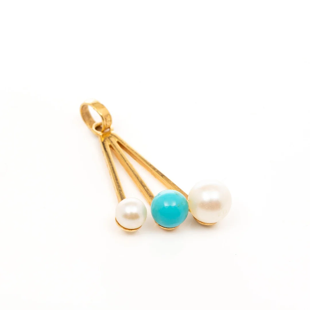 HÄNGE, 18K guld, Pärlor, Turkos, Alton. — Brooches & Pendants — Garpenhus Auktioner
