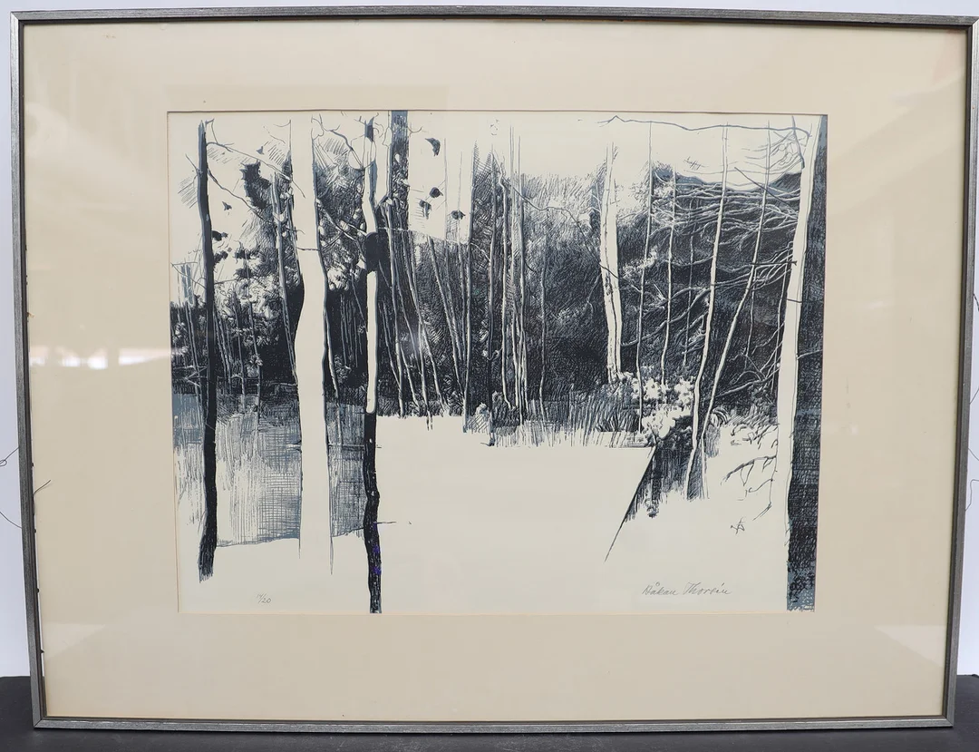 HÅKAN THORÉN. Skogsbild, färglitografi, signerad och numrerad. — Engravings & Prints — Falun Auktionsbyrå