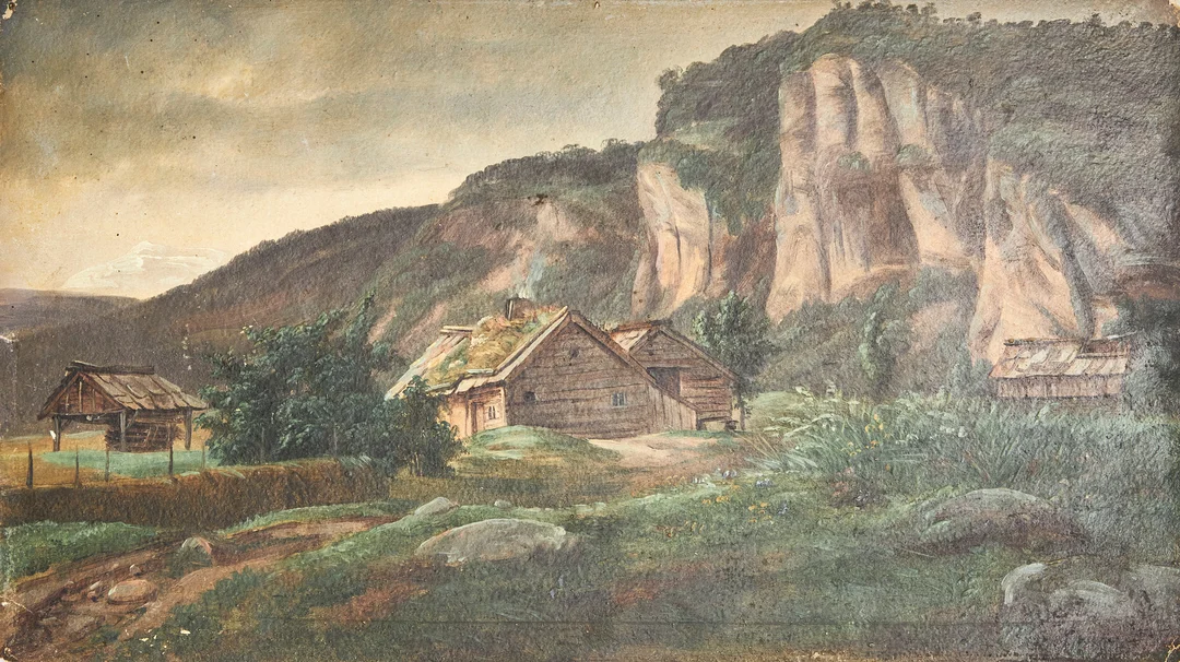 JACOB MATHIAS CALMEYER (1802-1883). Landskap med gårdsmotiv, olja på papper. — Paintings — Stockholms Auktionsverk Magasin 5