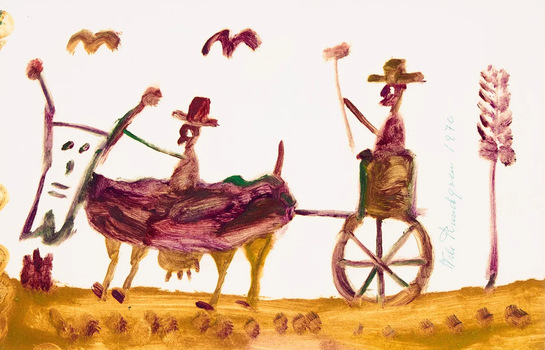 NILS RUNDGREN. "Björnjägarn", ko och vagn. — Paintings — Uppsala Auktionskammare