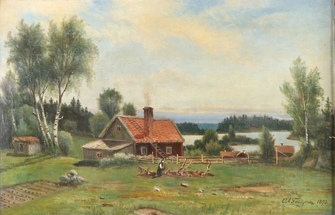 CARL AUGUST FAHLGREN. Oljemålning på duk. Sommaridyll. Signerad och daterad 1898. — Paintings — Skånes Auktionsverk