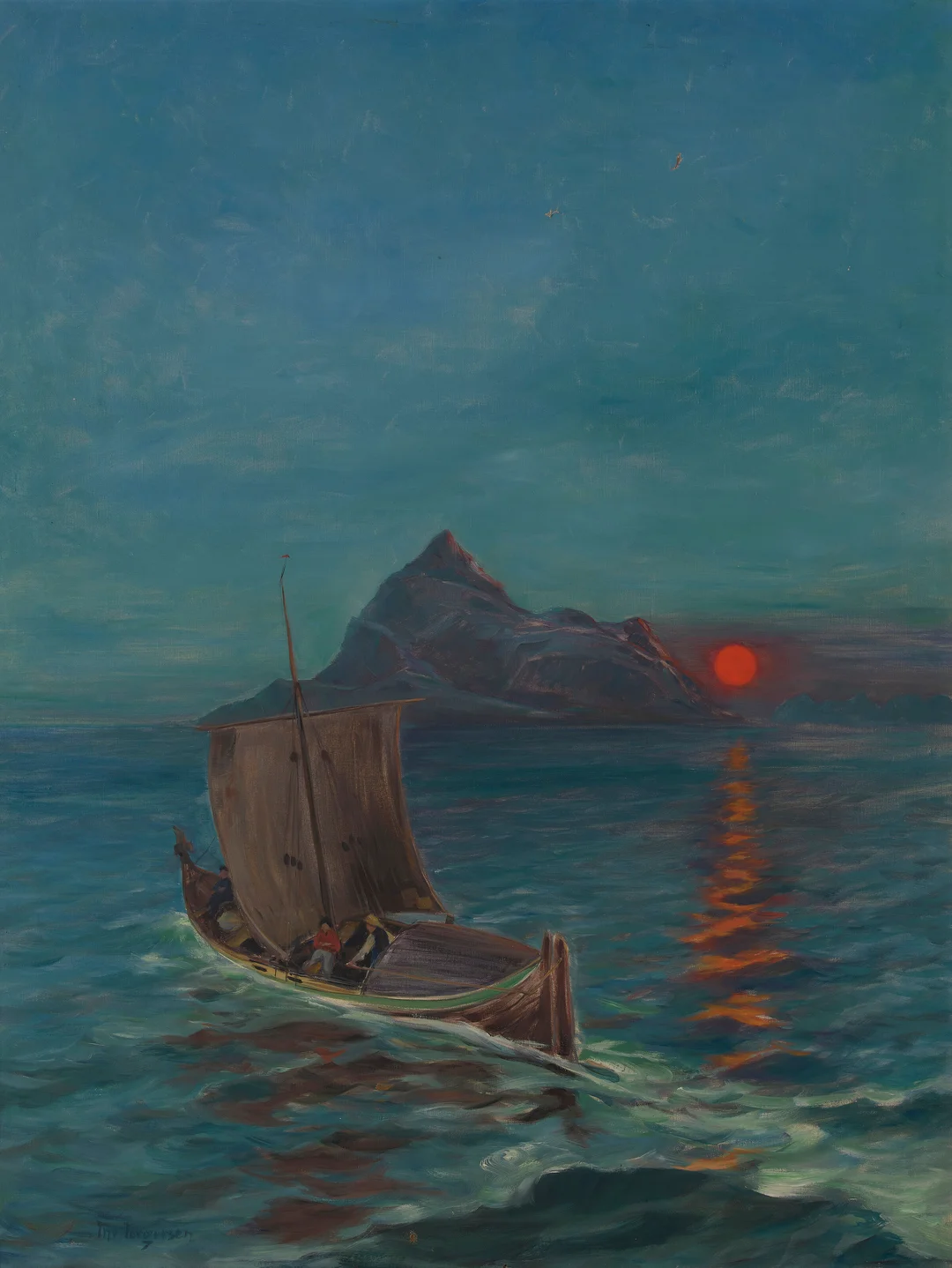 Torgersen, Thorvald — Sjekte i solnedgang — Kunst/Maleri — Blomqvist
