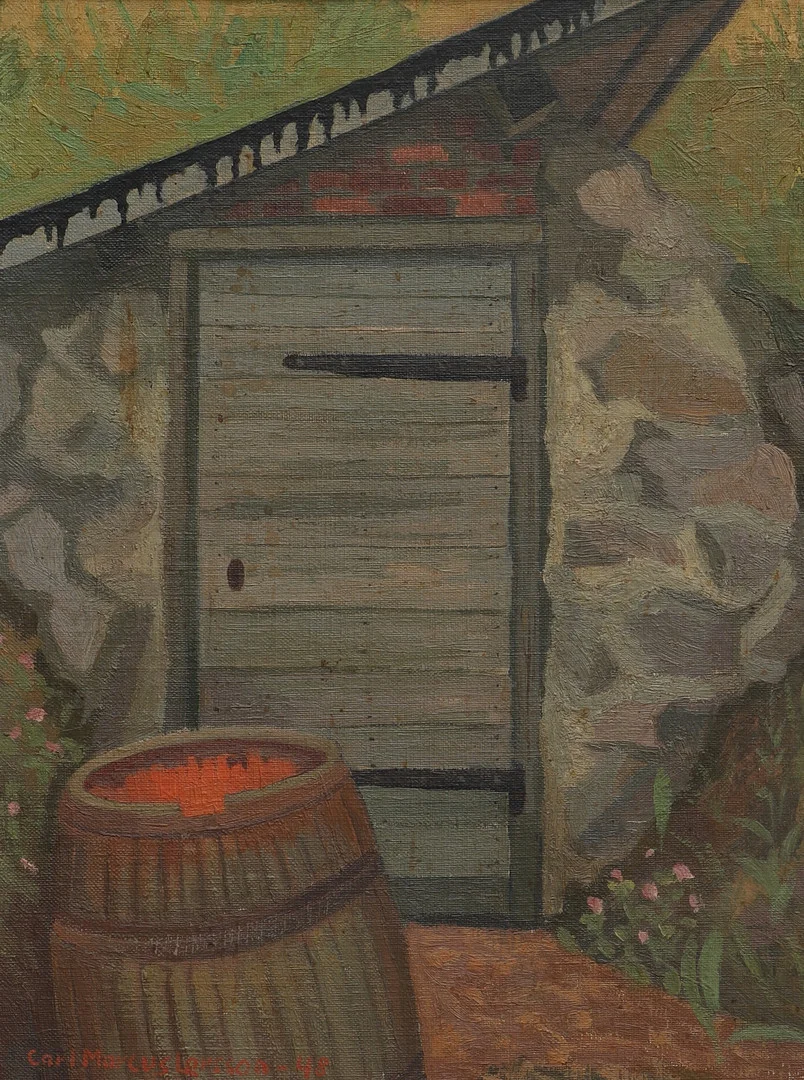 CARL MARCUS LARSSON. Olja på pannå, tunna framför dörr, signerad, daterad -48. — Paintings — Ekenbergs Auktioner
