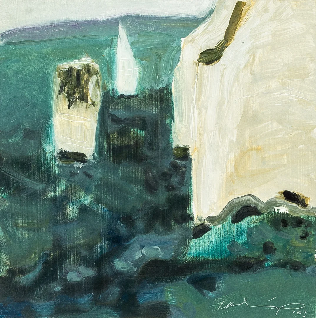 DAVID RALPH SIMPSON (B.1963). The Pinnacles (Studland, Dorset), Oil on board, 2003, Signed to lower right, Framed and glazed, 17cm x 17cm, frame measures 40cm x 40cm. — Paintings — Griffin’s Auctioneers