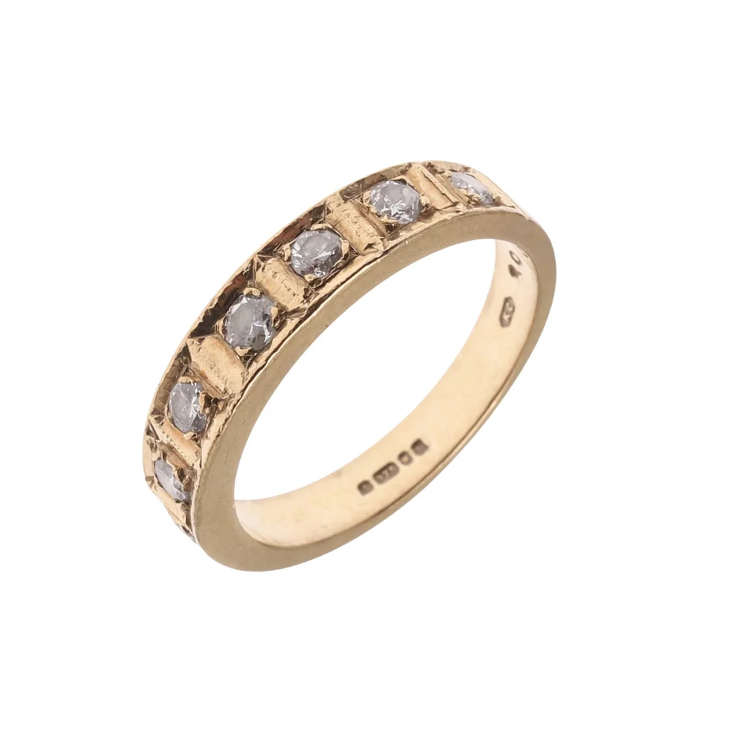 A DIAMOND AND 9CT GOLD HALF HOOP RING. — Rings — Lawrences Auctioneers