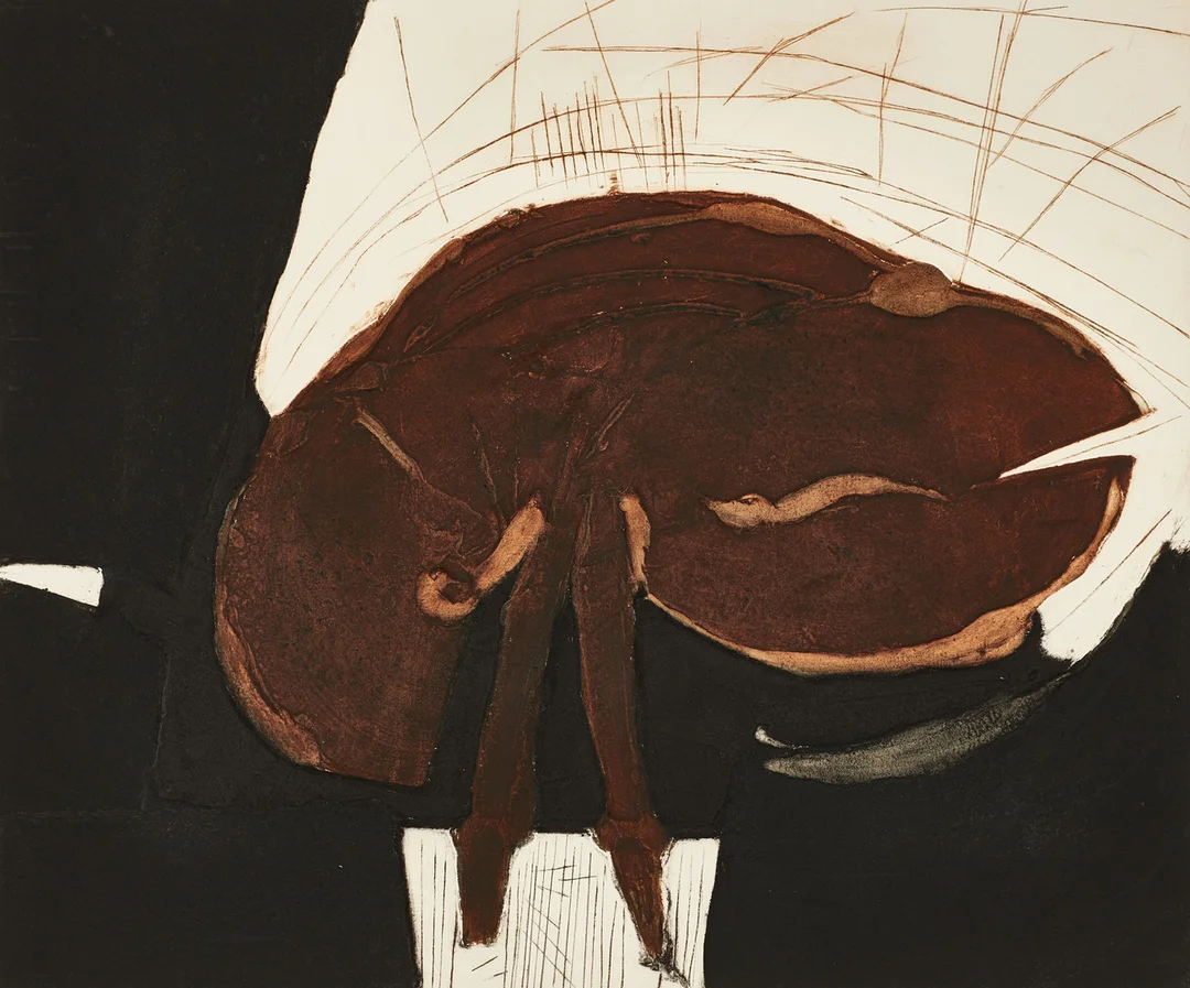JAN MEYER (1927-1995). "Le Coeur", signerad och numrerad 30/99, carborundum. — Engravings & Prints — Crafoord Auktioner Stockholm