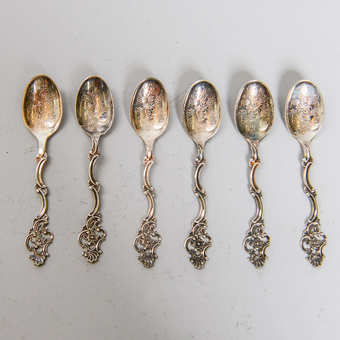 KAFFESKEDAR, 6 st, silver, Thorvald Marthinsens sølvvarefabrikk, Norge. — Silver — Formstad Auktioner