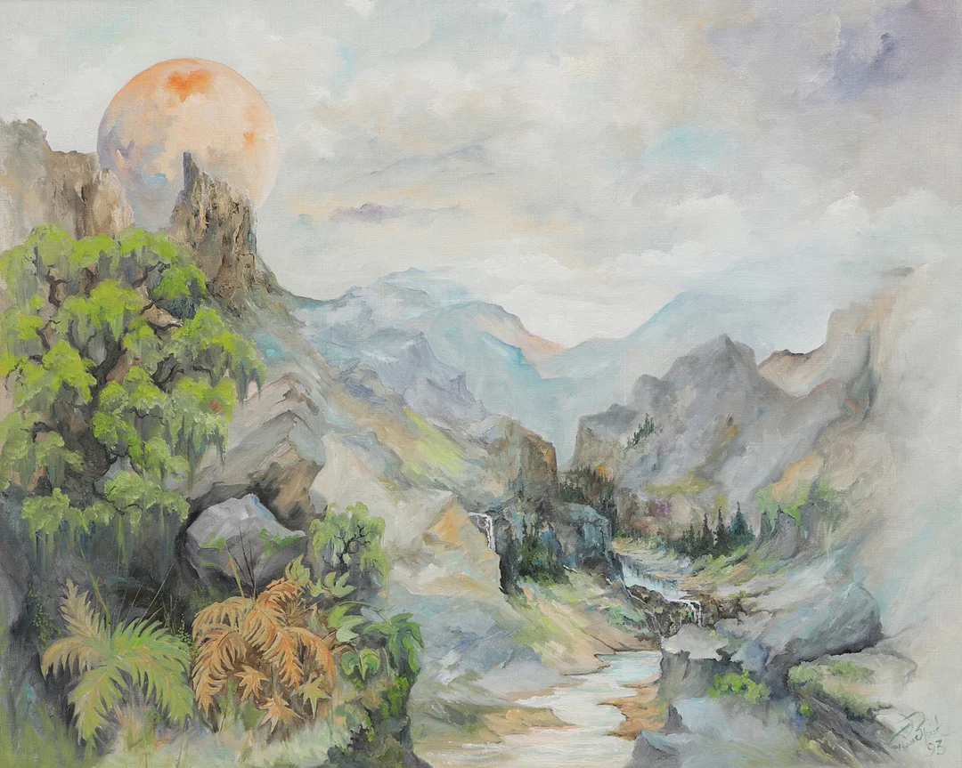 RUNE BRINK. Olja på duk, bergslandskap, signerad och daterad 93. — Paintings — Ekenbergs Auktioner