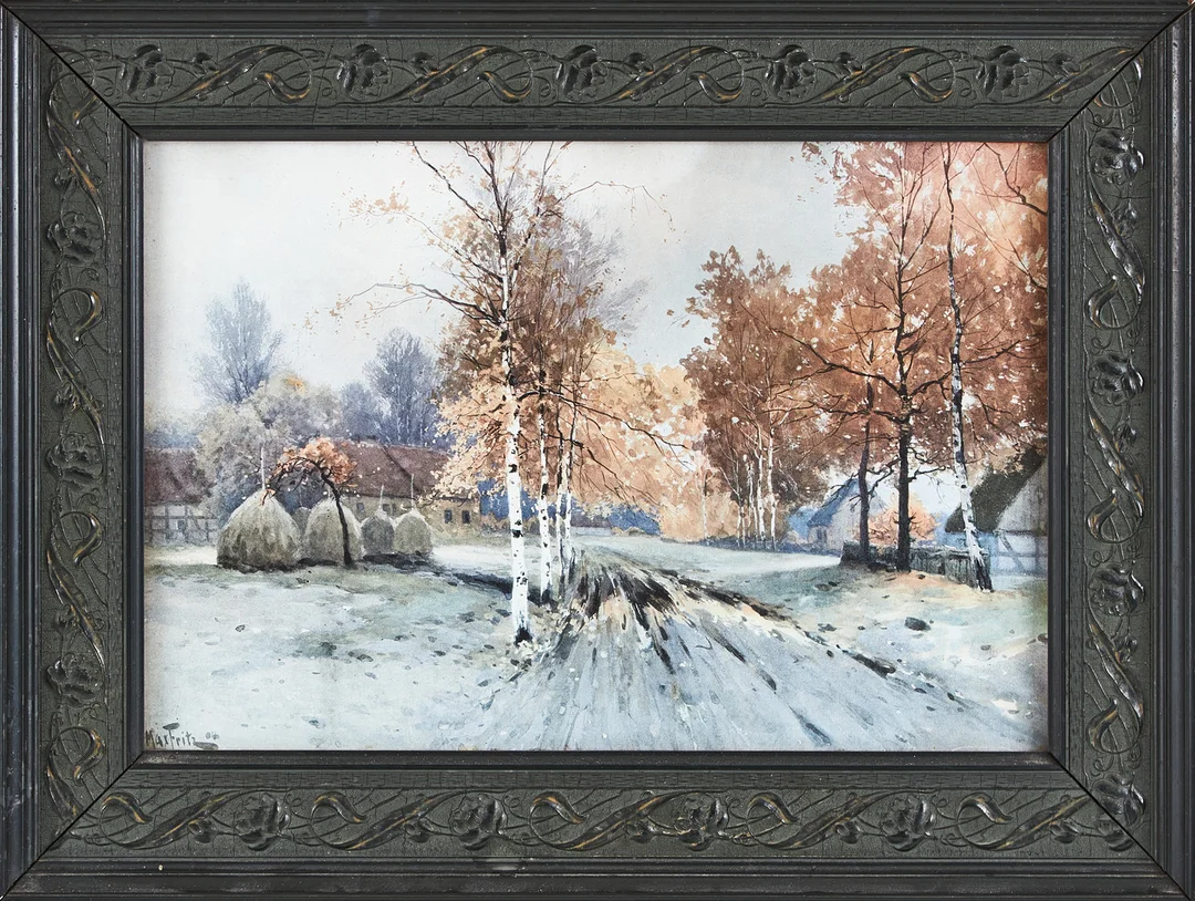 MAX FRITZ. (Tyskland, 1849-1913). Vinterlandskap, akvarell, signerad och daterad 04. — Paintings — Stockholms Auktionsverk Magasin 5