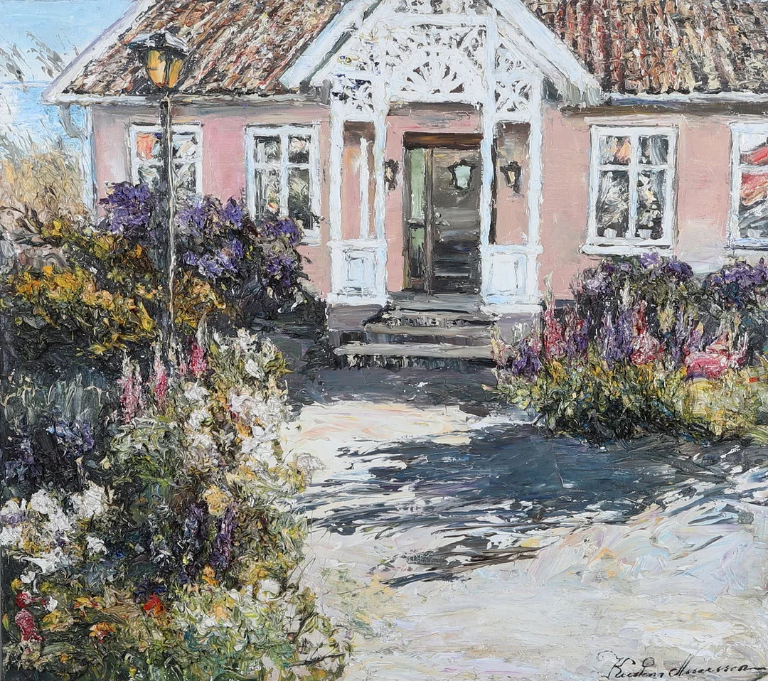 KRISTINA ASSARSSON. Olja på duk, "Rhododendrons och Lupinernas tid", impasto, Signerad. — Paintings — Gomér & Andersson Norrköping