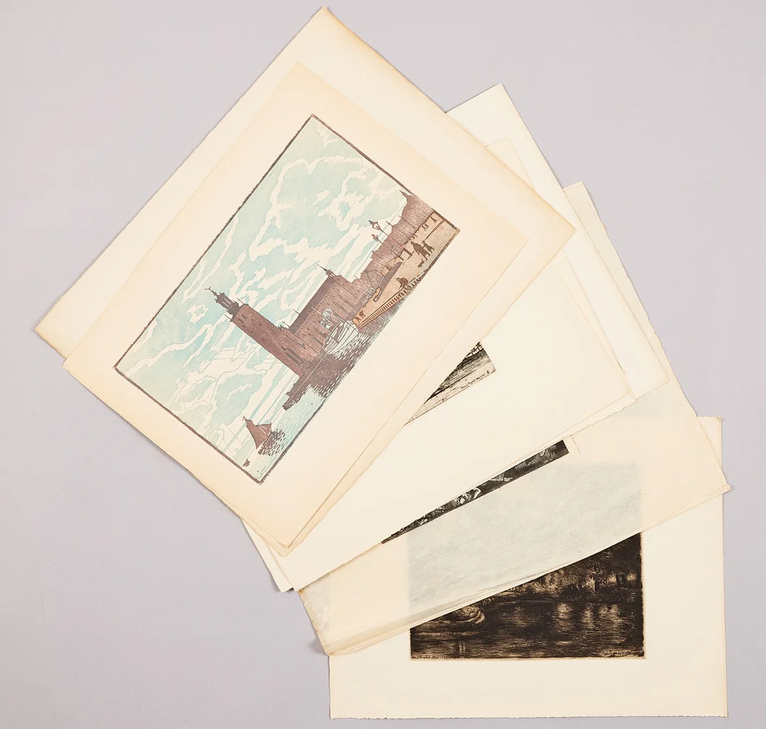 FÖRENINGEN FÖR GRAFISK KONST. 8 blad ur portföljer 1925 och 1926. Alla signerade i plåten/stenen. — Engravings & Prints — Stockholms Auktionsverk Magasin 5