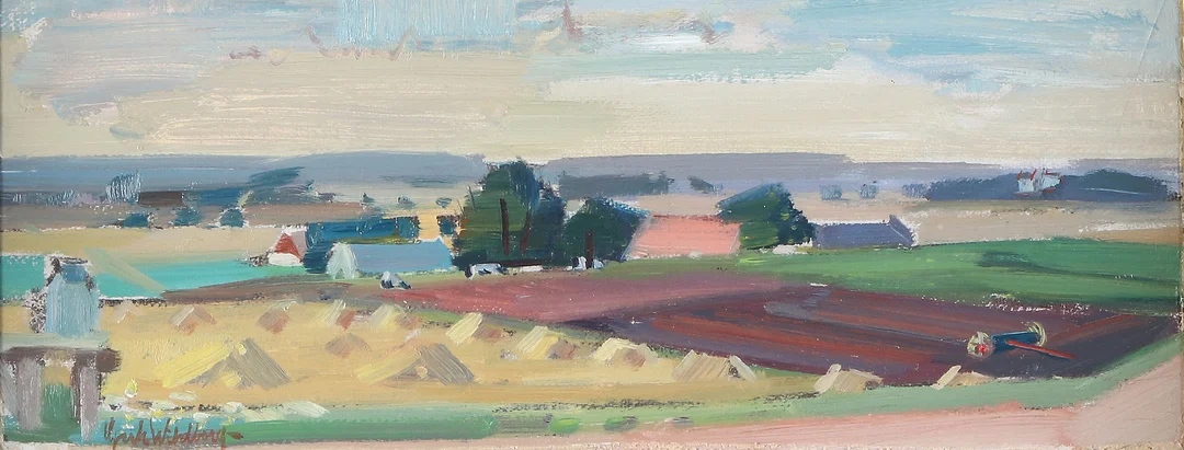 GERHARD WIHLBORG. Oljemålning på duk, uppfodrad på pannå. "Höstlandskap, Löderup". Signerad. — Paintings — Skånes Auktionsverk