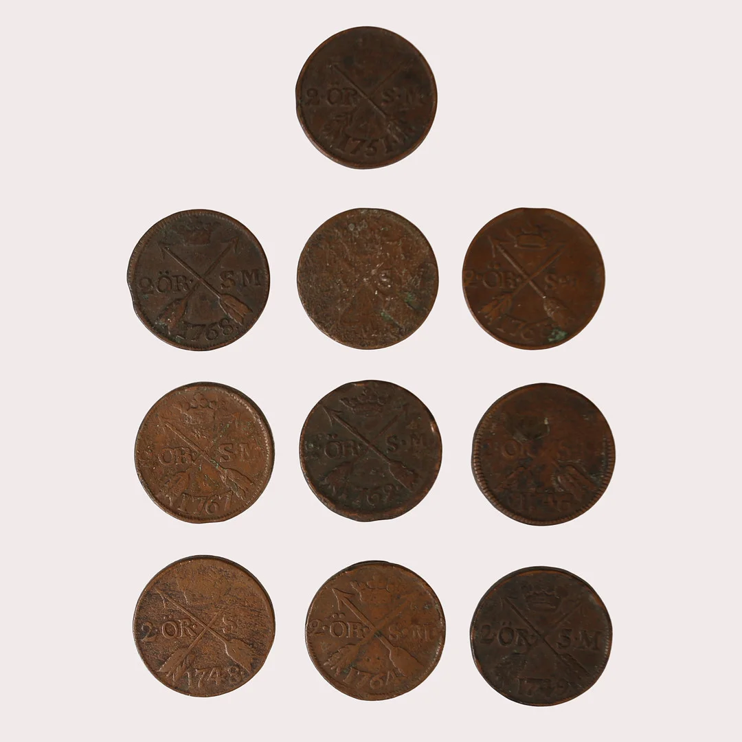 KOPPARMYNT, 10 st, 2 Öre, Fredrik I, och Adolf Fredrik, Sverige, start år 1744-1767. — Coins & Banknotes — Limhamns Auktionsbyrå