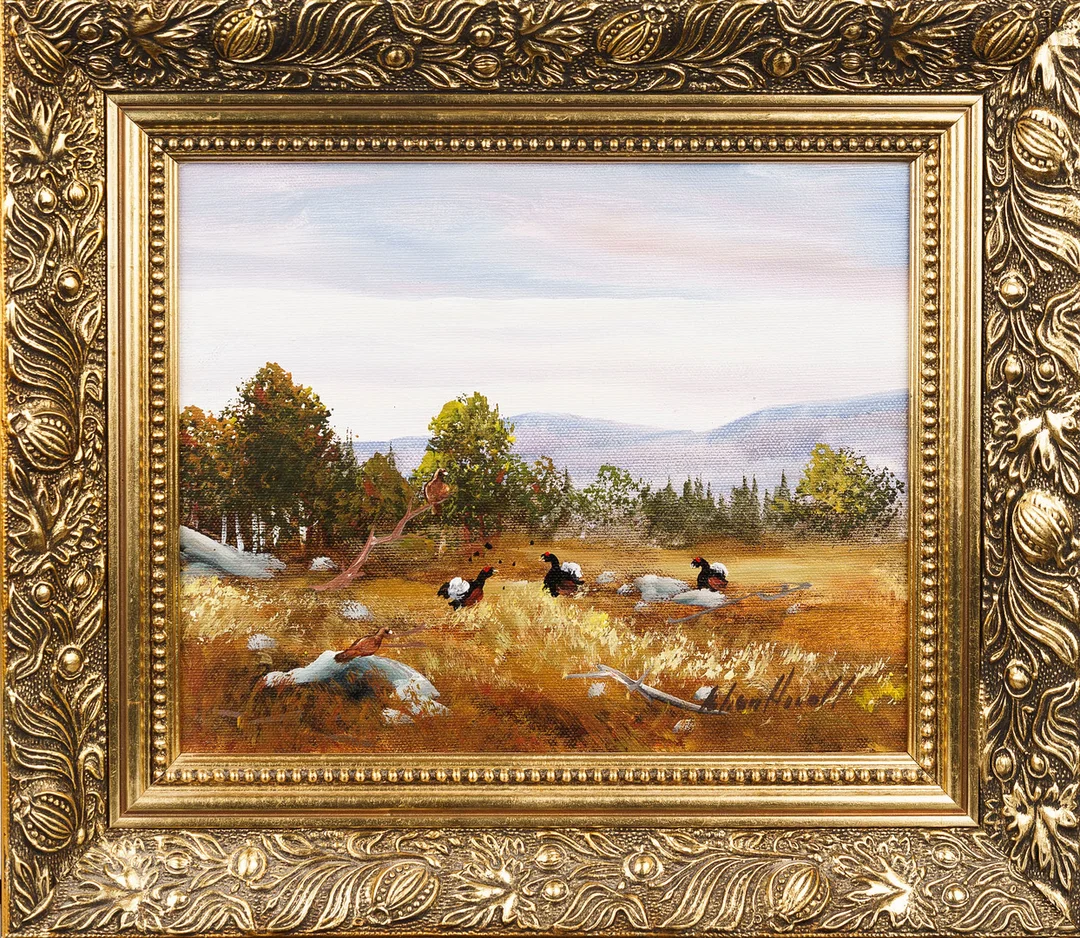 JOHAN ARVALL. Olja på duk, Tjäderspel, signerad. — Paintings — Norrlands Auktionsverk