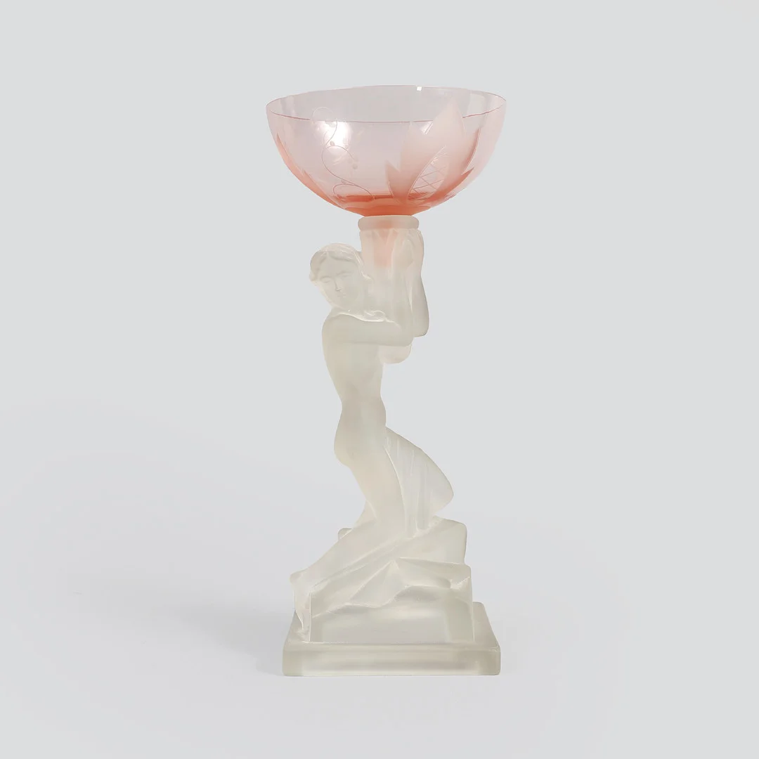 Art deco opsats af matteret og rosa glas, antageligt Tjekkoslovakiet, 1930'erne. — Art glass — Bidstrup Auktioner