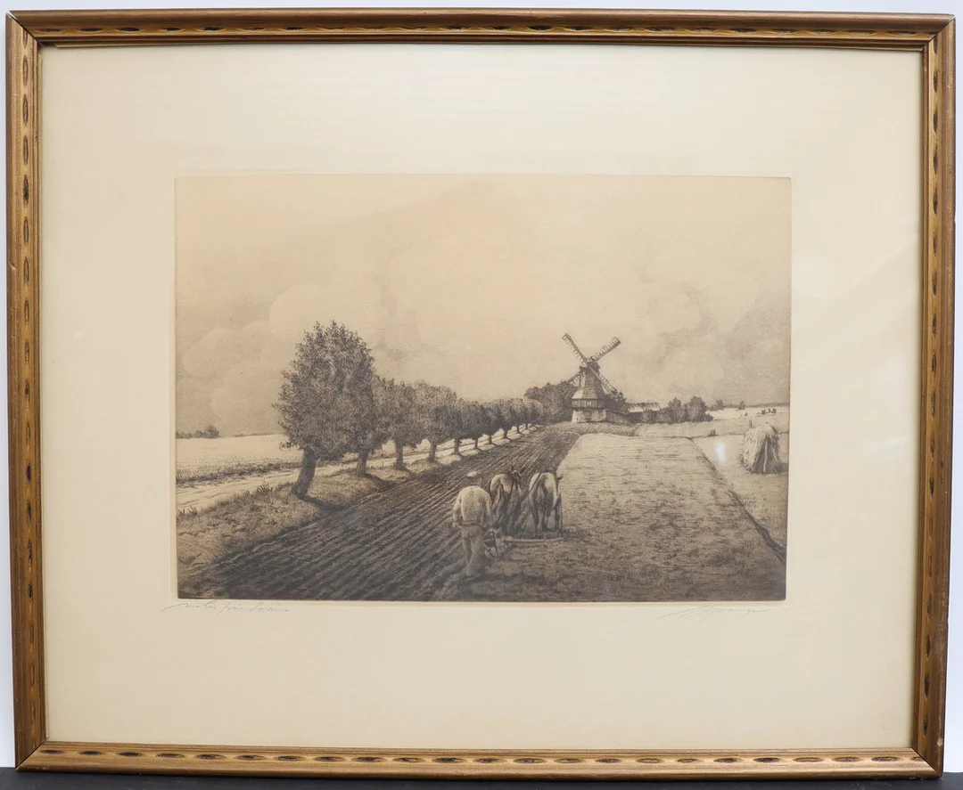 JEAN SKOGLUND. Åkerlandskap med plöjning, etsning, signerad. — Engravings & Prints — Falun Auktionsbyrå