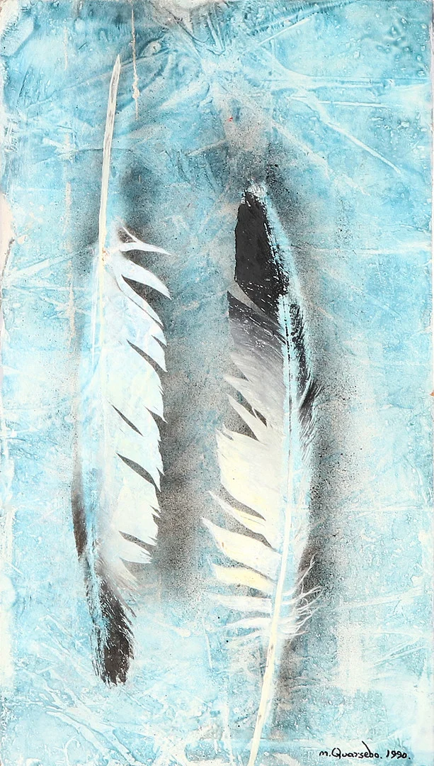 MICHAEL QVARSEBO. Blandteknik. "Fjädrar". Signerad och daterad 1990. — Paintings — Skånes Auktionsverk
