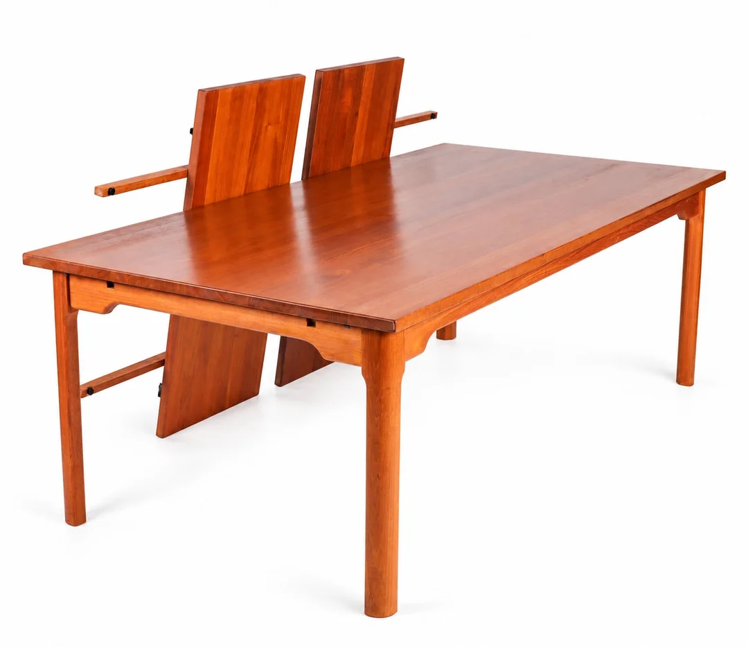 Danish furniture manufacturer, dining table made of solid teak, 1960s, L. 220 / 320 cm. (3) — Furniture/Dining tables, dining room furniture — Lauritz