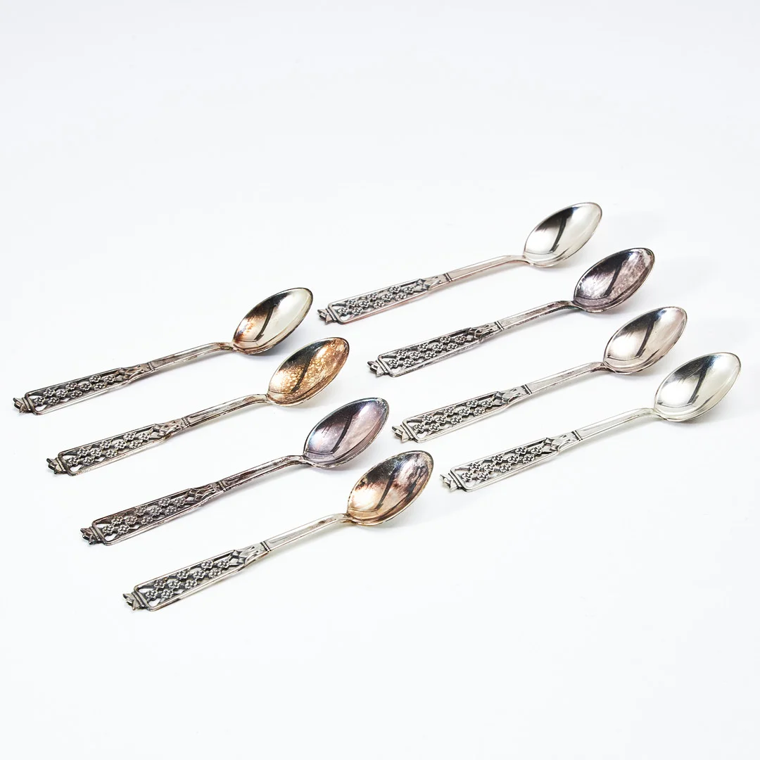 MOCKASKEDAR, 8 st., silver, modell Princess, formgivare Tore Eldh, Cecon, Göteborg 1970/1980-tal. — Silver — Stockholms Auktionsverk Magasin 5