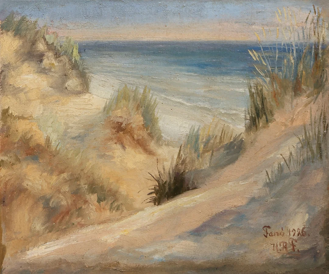 KAREN RØMER FROST (1891-1971). Motiv fra klitterne på Fanø, olie på lærred, signeret og dateret 1926. — Paintings — Palsgaard Kunstauktioner