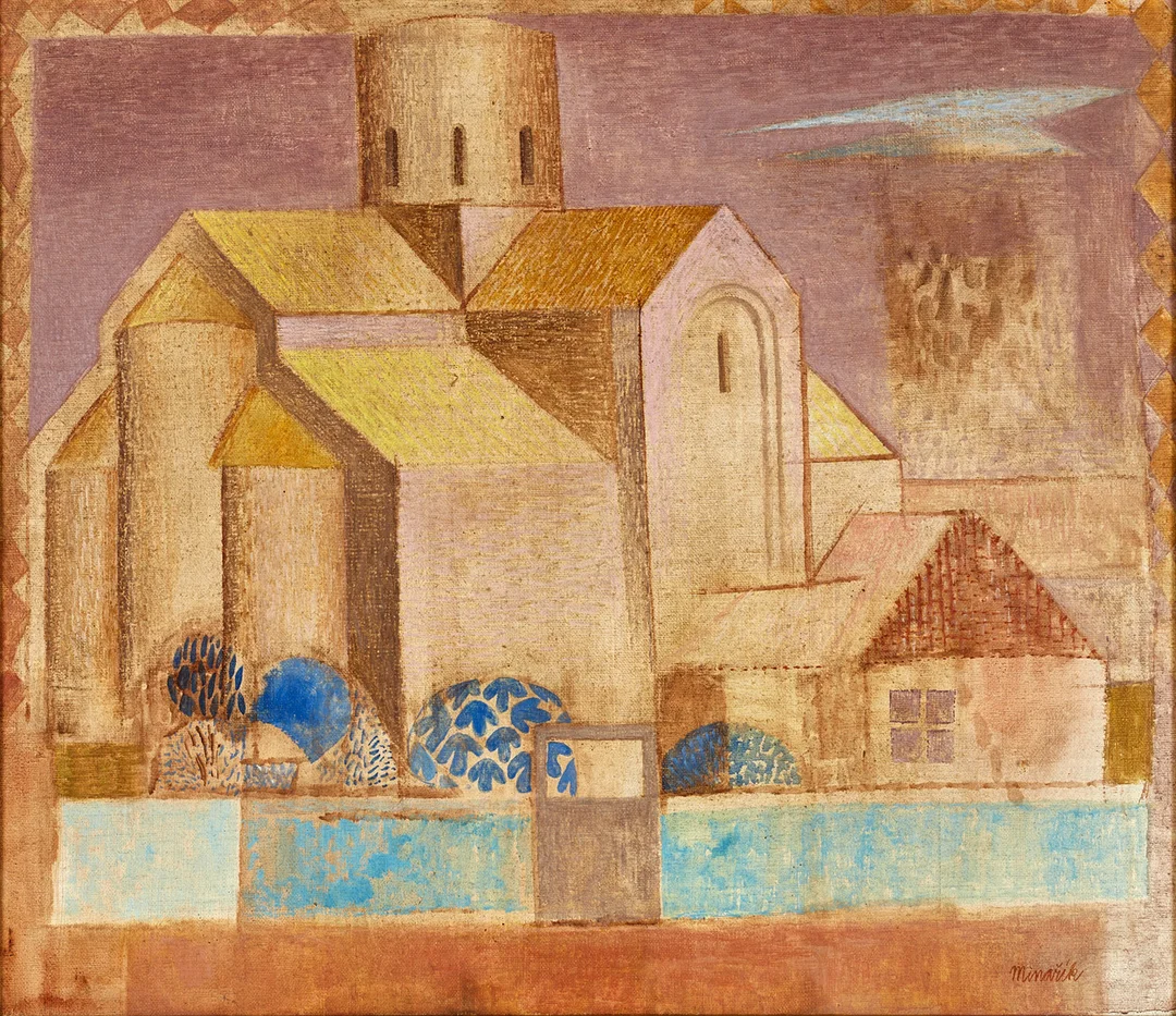JOSEF MATHIAS MINARIK (f. 1939 Tjeckien), arkitektoniskt landskap, olja på duk, signerad. — Paintings — Crafoord Auktioner Stockholm