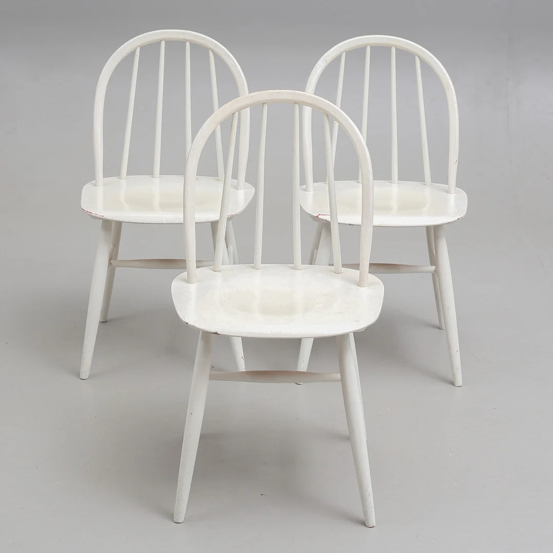 ILMARI TAPIOVAARA. Stolar, 3 st "Fanett", Edsbyverken, 1950-tal. — Armchairs & Chairs — Auktionshuset Thelin & Johansson