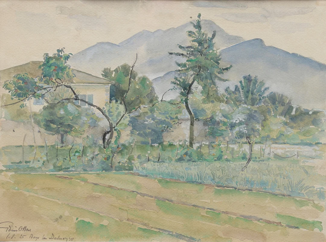 EDVIN OLLERS. "Borgo San Dalmazzo". Akvarell, signerad och daterad 1.9.25. — Paintings — Växjö Auktionskammare