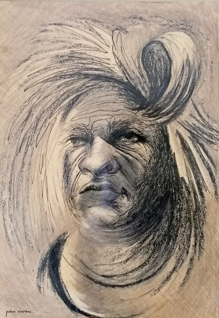 *HELEN WALTERS DRAWING OF A NEW GUINEA WARRIOR. — Drawings — Acreman St Auctioneers & Valuers