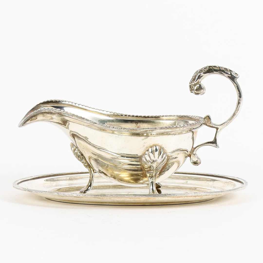 SÅSSNIPA med UNDERFAT, nysilver, 1900-tal. — Silver plated — Karlstad Hammarö Auktionsverk