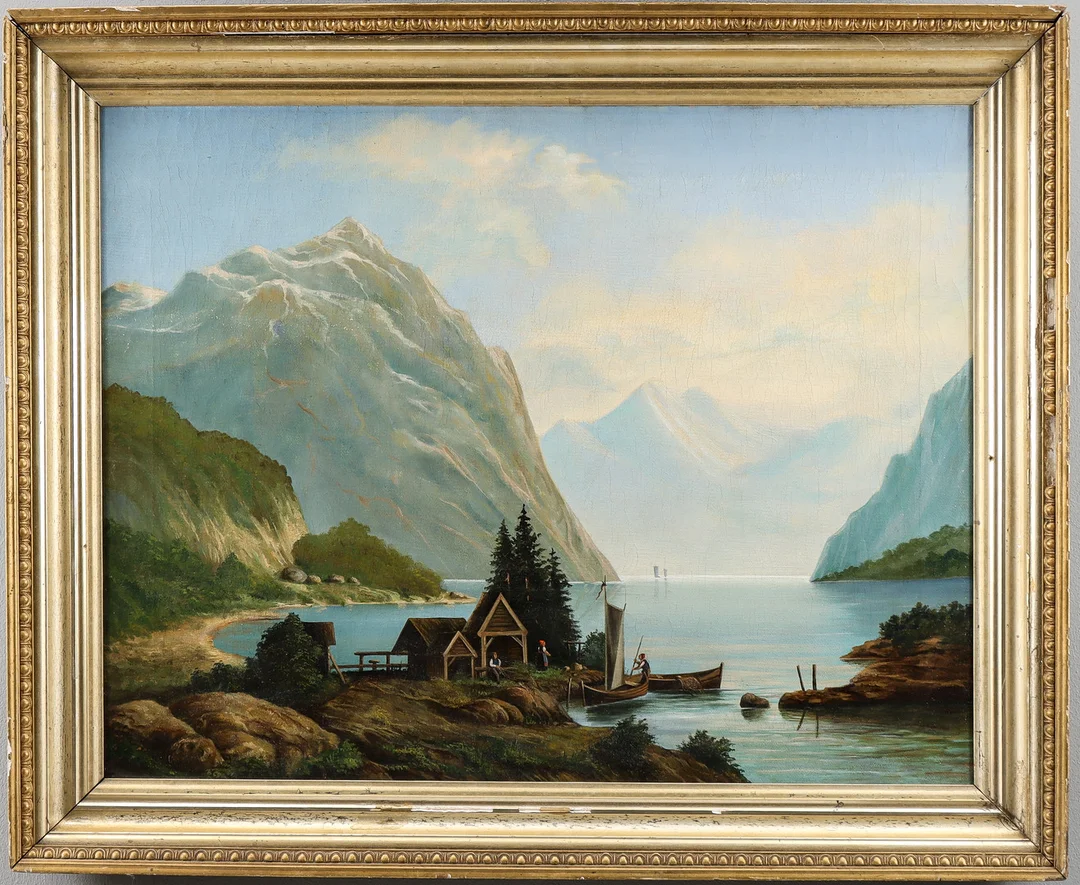 NORSK KONSTNÄR, norskt fjordlandskap, otydligt signerad, 1800/1900-tal. — Paintings — Karlstad Hammarö Auktionsverk