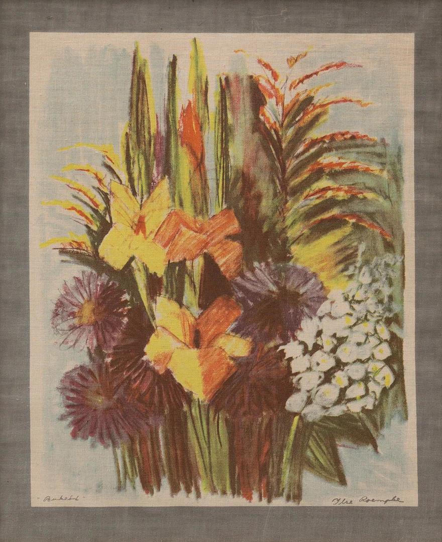ILSE CLAESSON ROEMPKE, (1907-1999). "Bukett", textiltryck, signerad. — Engravings & Prints — Garpenhus Auktioner
