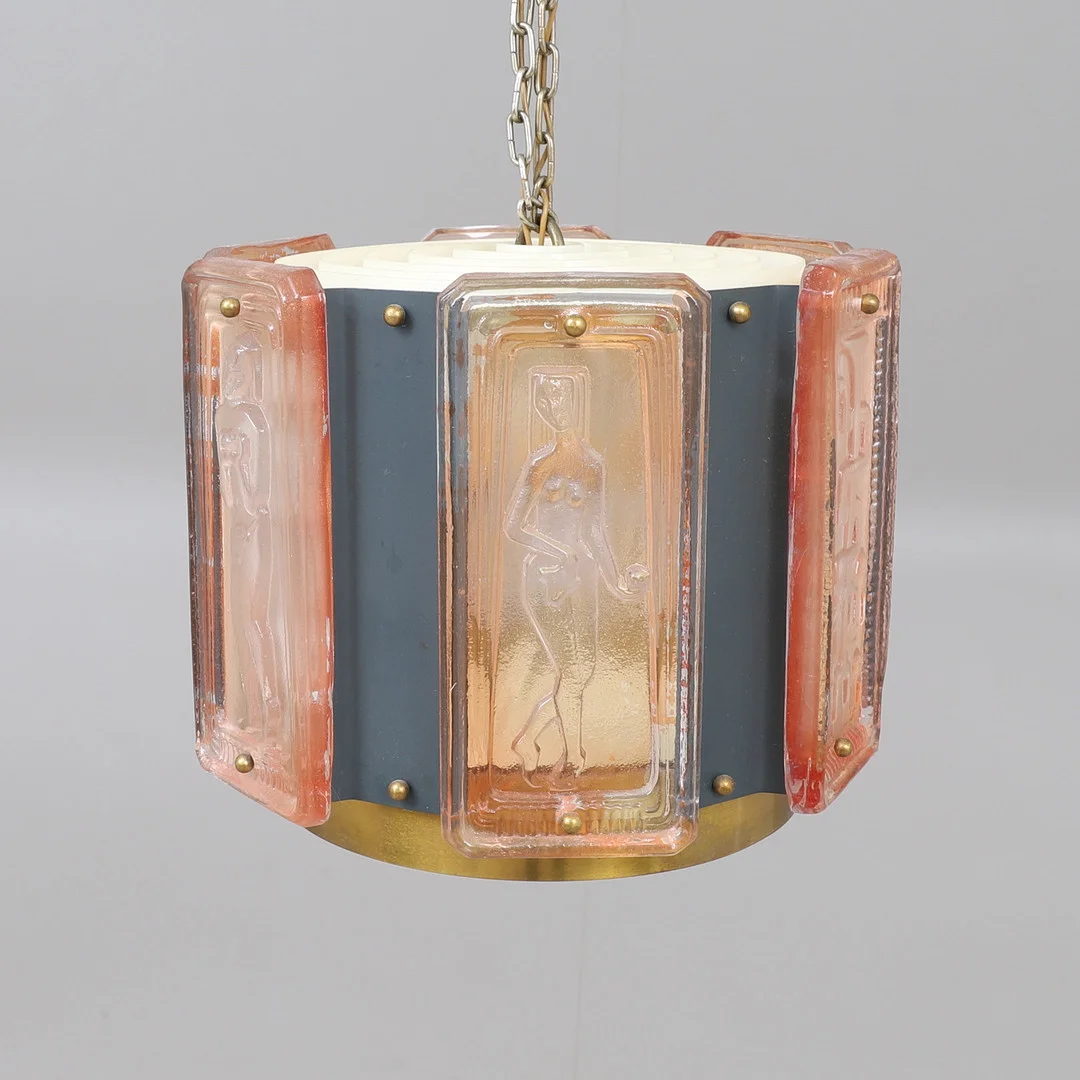 TAKLAMPA, Einar Bäckström, glas och metall, Malmö 1900-talets andra hälft. — Ceiling lights — RA Auktionsverket Norrköping