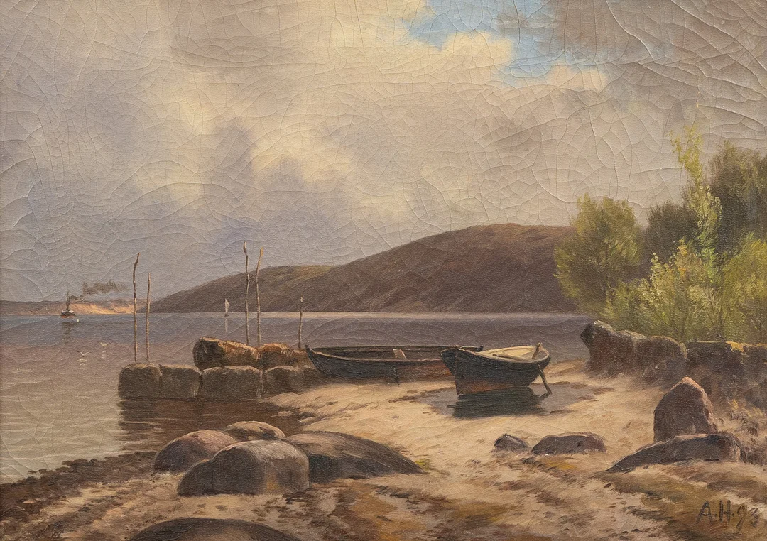 OIDENTIFIERAD KONSTNÄR. KUSTMOTIV, olja på duk, signerad och daterad AH -93. — Paintings — Garpenhus Auktioner