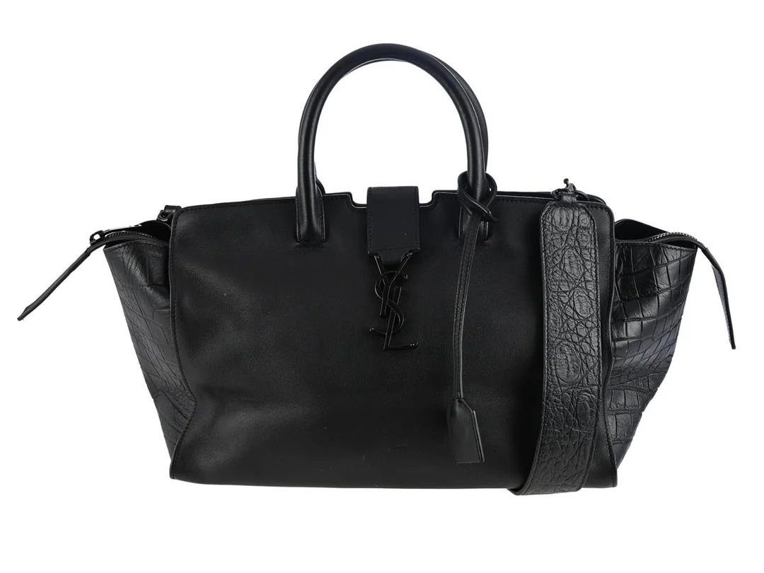 VÄSKA, SAINT LAURENT, Downtown Baby Cabas, svart skinn, silverfärgade beslag, 30x21x12 cm, cert, avtagbar axelrem. — Accessoarer/Väskor — Kaplans