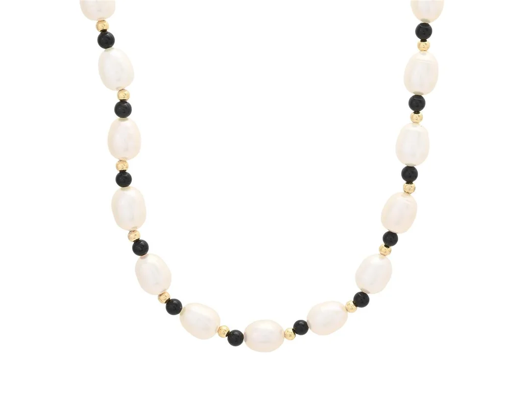 COLLIER, odlade sötvattenspärlor, svarta samt guldfärgade kulor, längd ca 46 cm, vikt 29,7 g. — Smycken/Collier — Kaplans