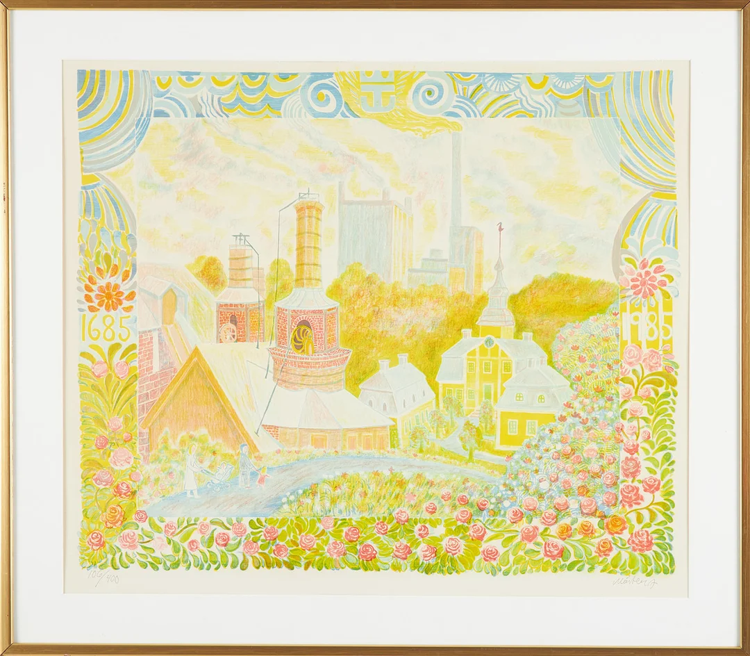 MÅRTEN ANDERSSON. "Bruket", färglitografi, 106/400, signerad. — Other — Stockholms Auktionsverk Sickla
