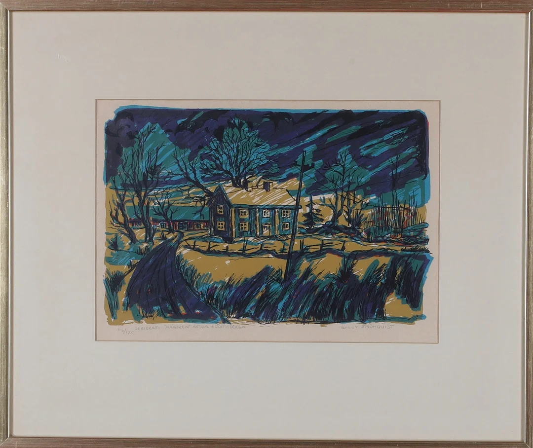 WILLY STRÖMQUIST. "Månsken Åreda Hjiortsberga", seriegrafi, signerad och numrerad 117/125. — Engravings & Prints — Gomér & Andersson Norrköping