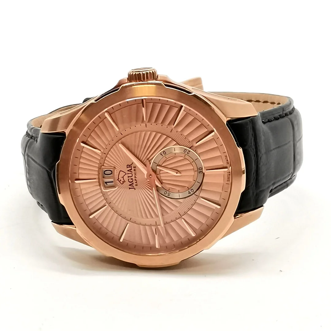 JAGUAR QUARTZ STAINLESS STEEL WRISTWATCH WITH COPPER COLOURED DIAL & HEAD. — Wristwatches — Acreman St Auctioneers & Valuers