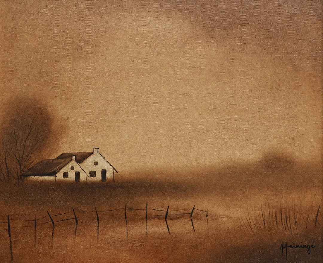 HELLE HEININGE. Olja på duk, landskap med hus, signerad. — Paintings — Ekenbergs Auktioner