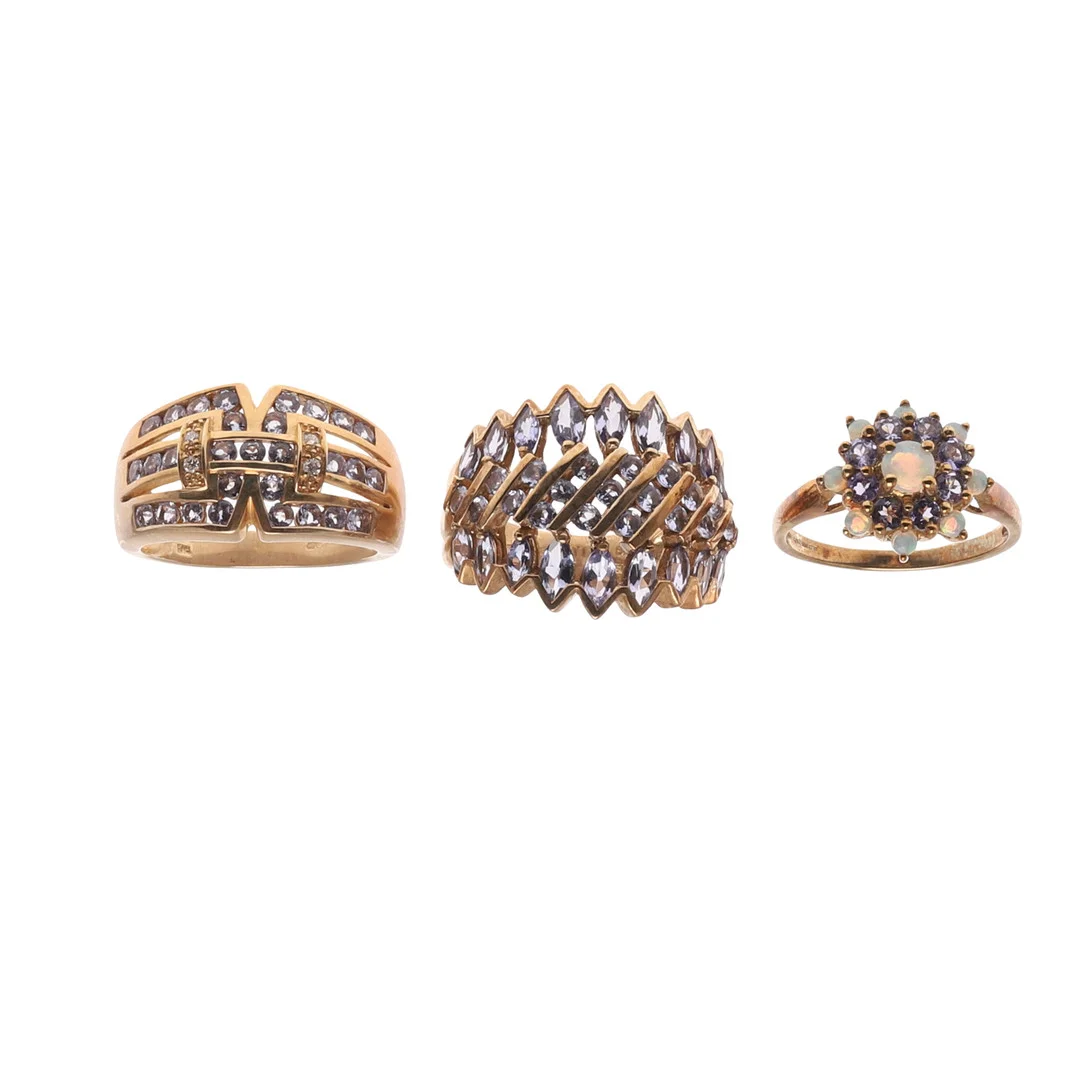 THREE 9CT GOLD AND GEM SET RINGS. — Rings — Lawrences Auctioneers