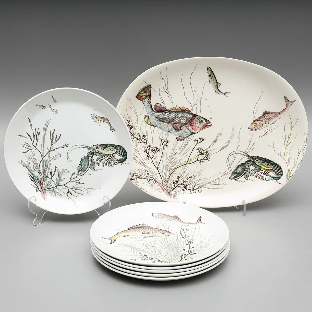 TALLRIKAR samt FAT, 7 delar, porslin, "Fish", Johnson Bros, England. — European — Auktionsmagasinet Vänersborg