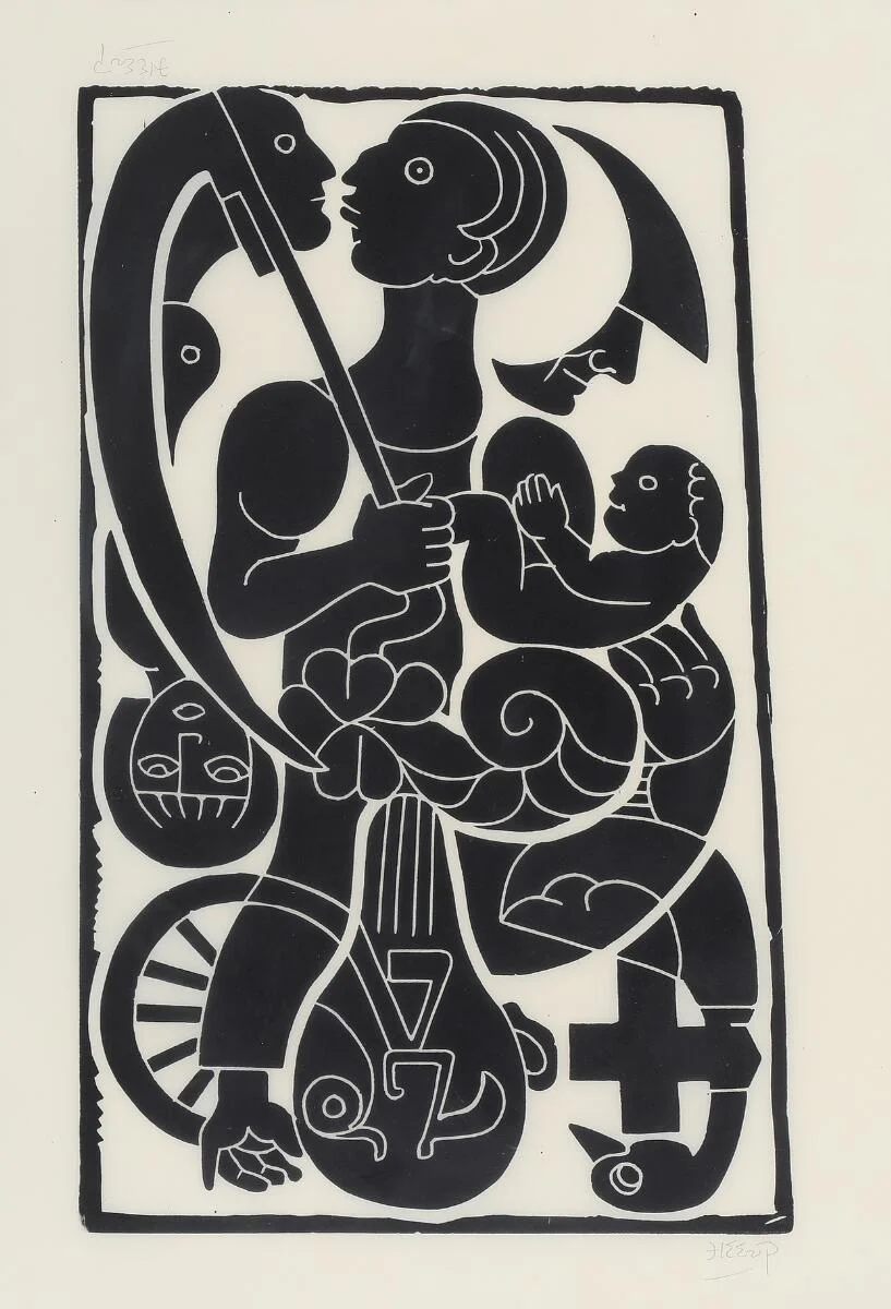 Henry Heerup: “The farmer”, 1960. Double signed Heerup. Linocut. Visible size 69.5×48 cm. — Modern Prints/CoBrA — Bruun Rasmussen