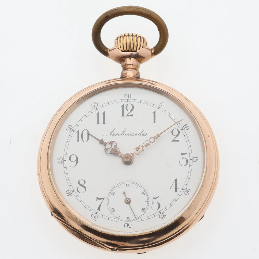FICKUR, ytterboett i 14K guld, half kronometer, Archimedes. — Pocket & Stop Watches — Ekenbergs Auktioner