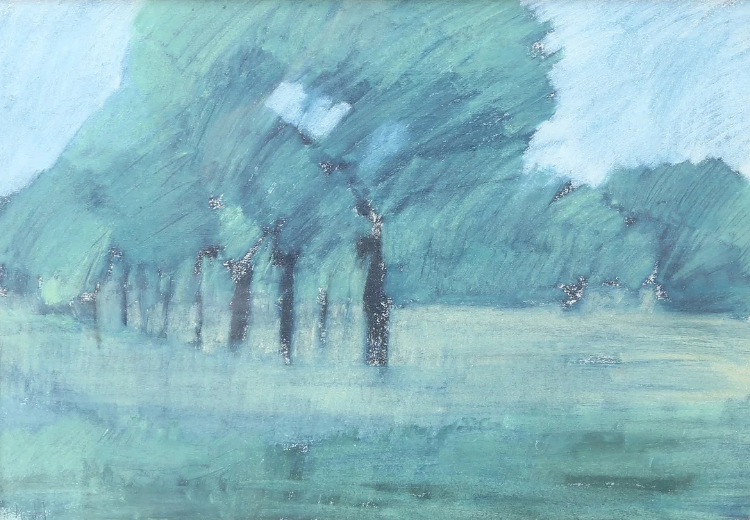OIDENTIFIERAD KONSTNÄR. blandteknik, monogram signerad KH. — Paintings — Gomér & Andersson Linköping