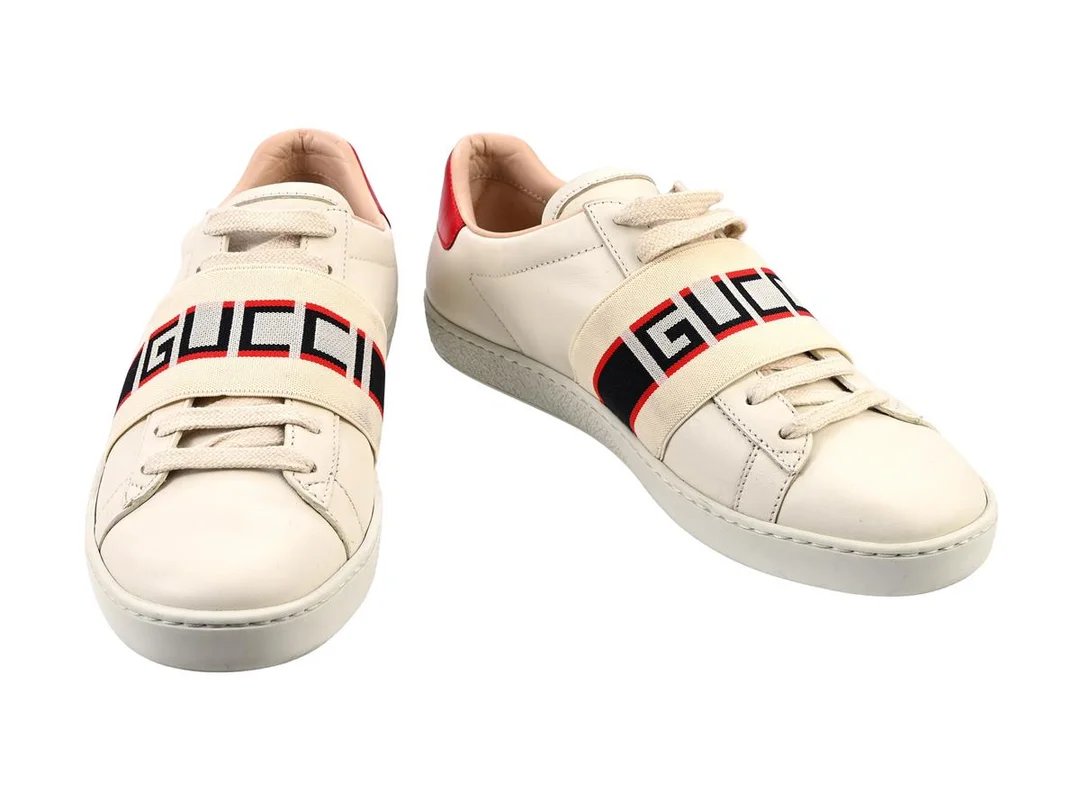 SKOR, GUCCI, Ace Sneakers, stripe Logo, beige läder, stl 35, skopåse. — Kläder/Skor — Kaplans