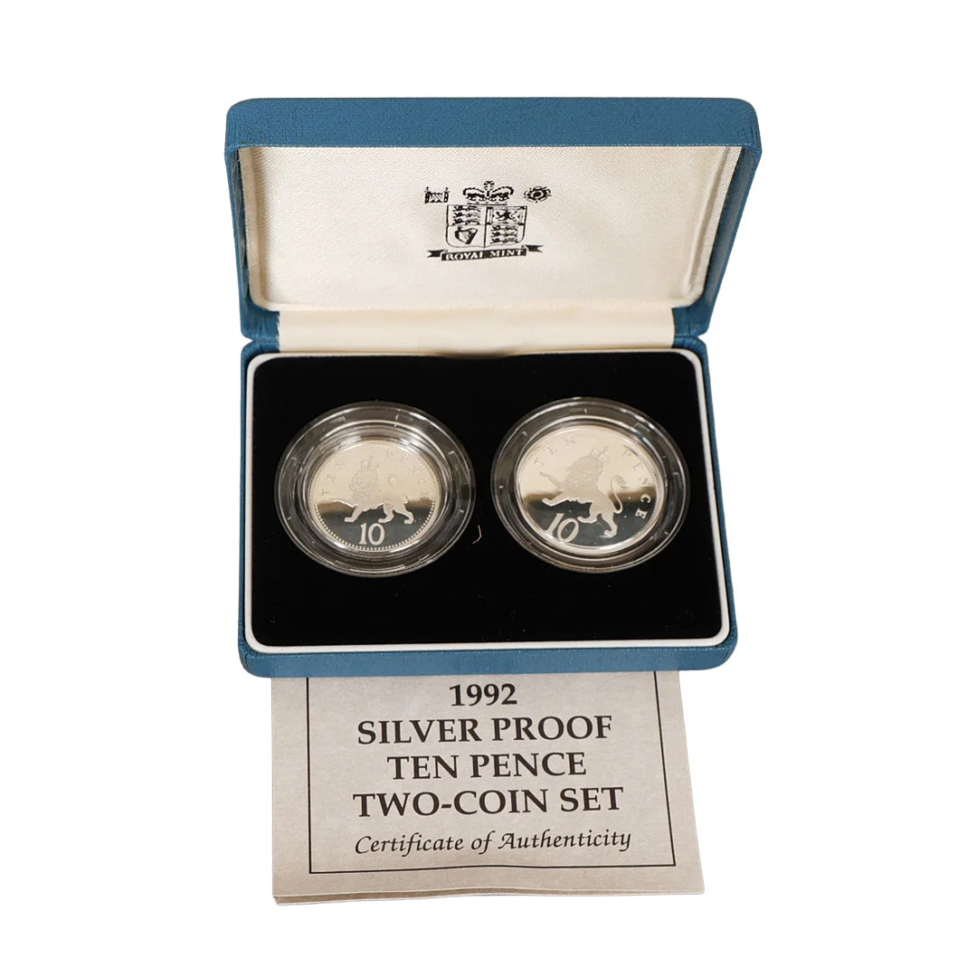 A ROYAL MINT 1992 SILVER PROOF TEN PENCE TWO-COIN SET. — Coins & Banknotes — Bishop & Miller
